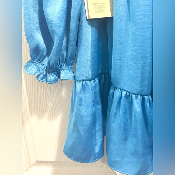 NWT Wilfred Tempest Satin Dress Smocked Mini Dress Wave Blue Small BRAND NEW - Picture 9 of 14